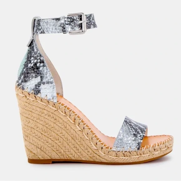 DOLCE VITA Women's Noor Wedge Sandal Stone Mint Black White Snake Print Sz 7.5 - Picture 1 of 8